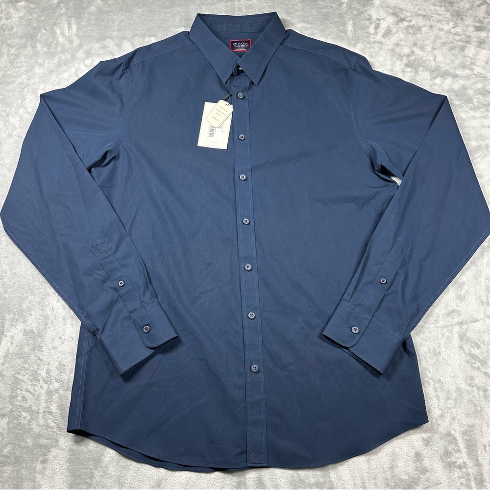 NWT UNTUCKit Castello Navy Blue Wrinkle Free Shirt XL Tall Slim